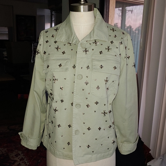 CHICO'S Green Beaded Utility Jacket - Picture 3 of 7